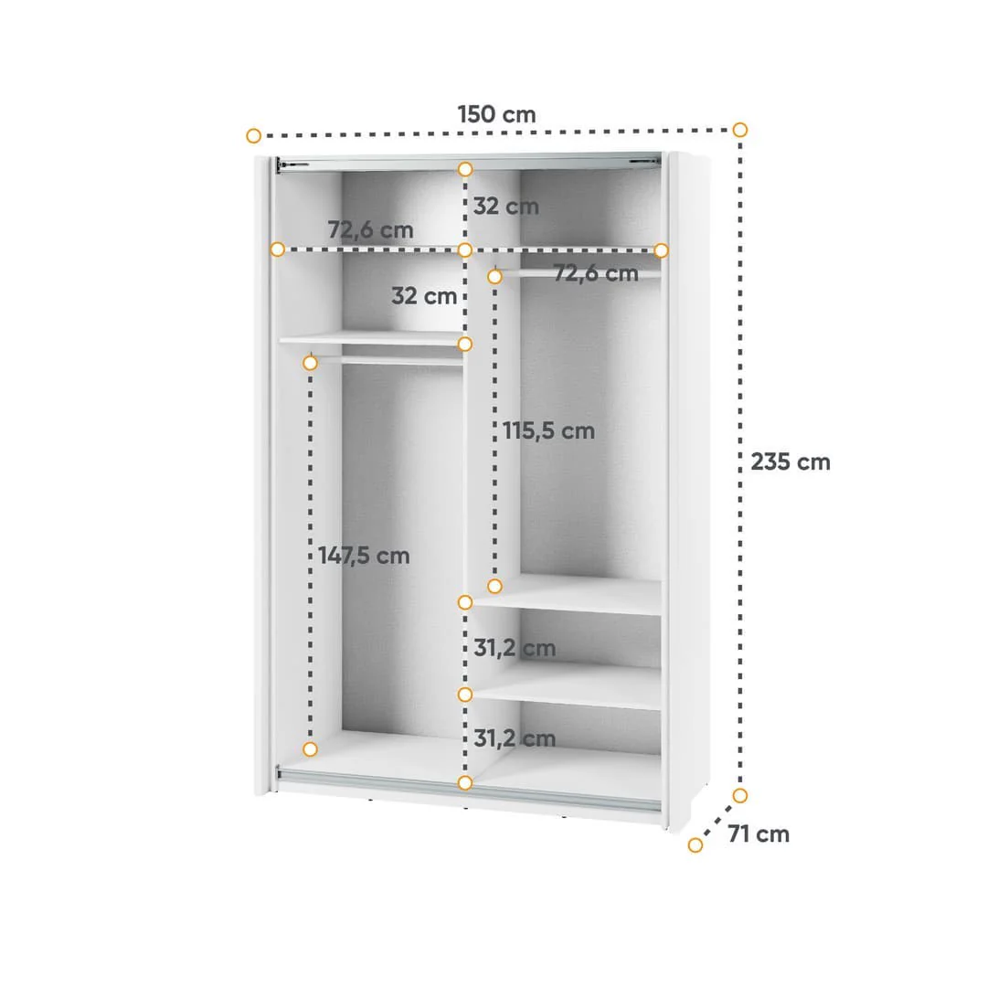 Maxi MX-02 Sliding Door Wardrobe 150cm - Image 4