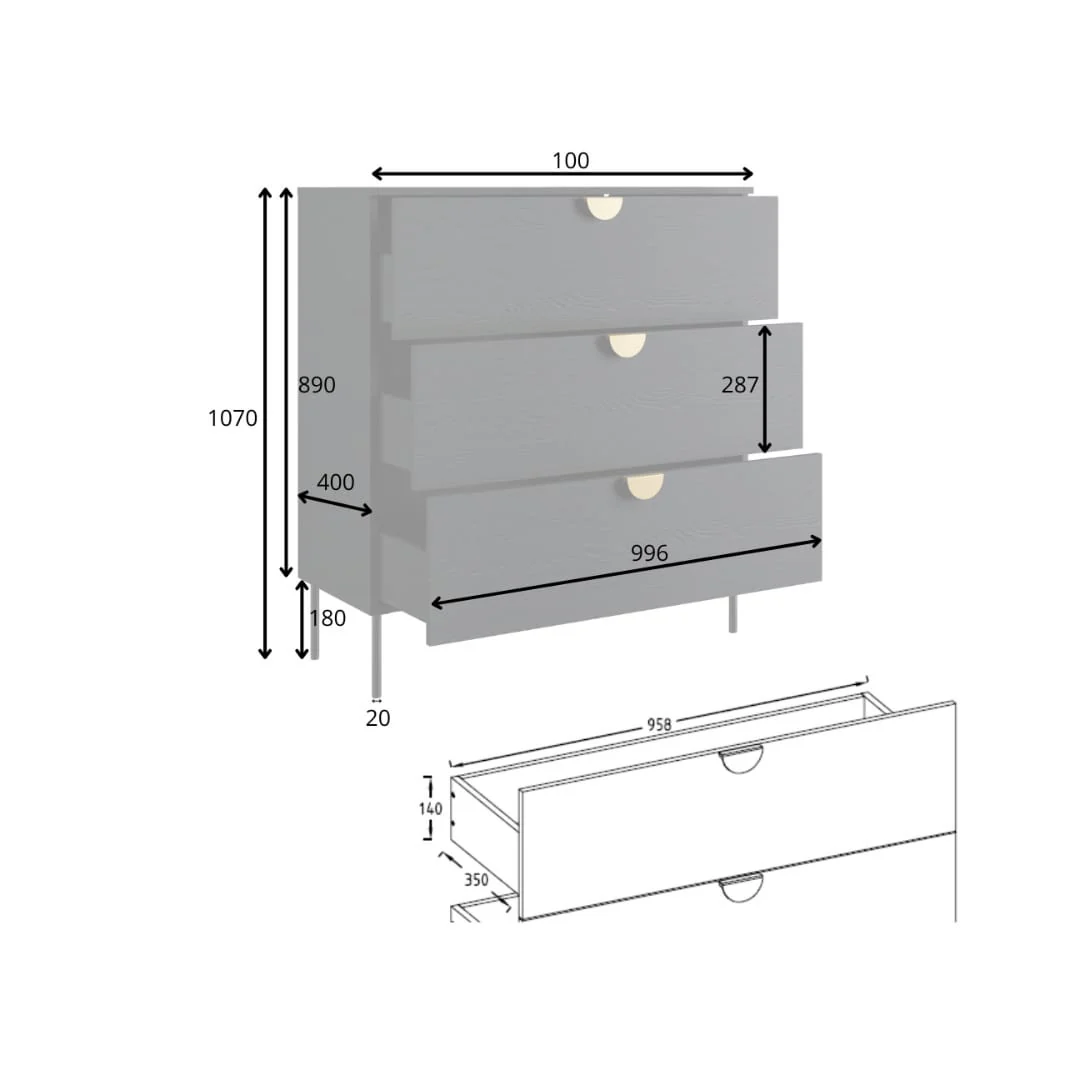 Mond Chest Of Drawers 100cm - Image 5