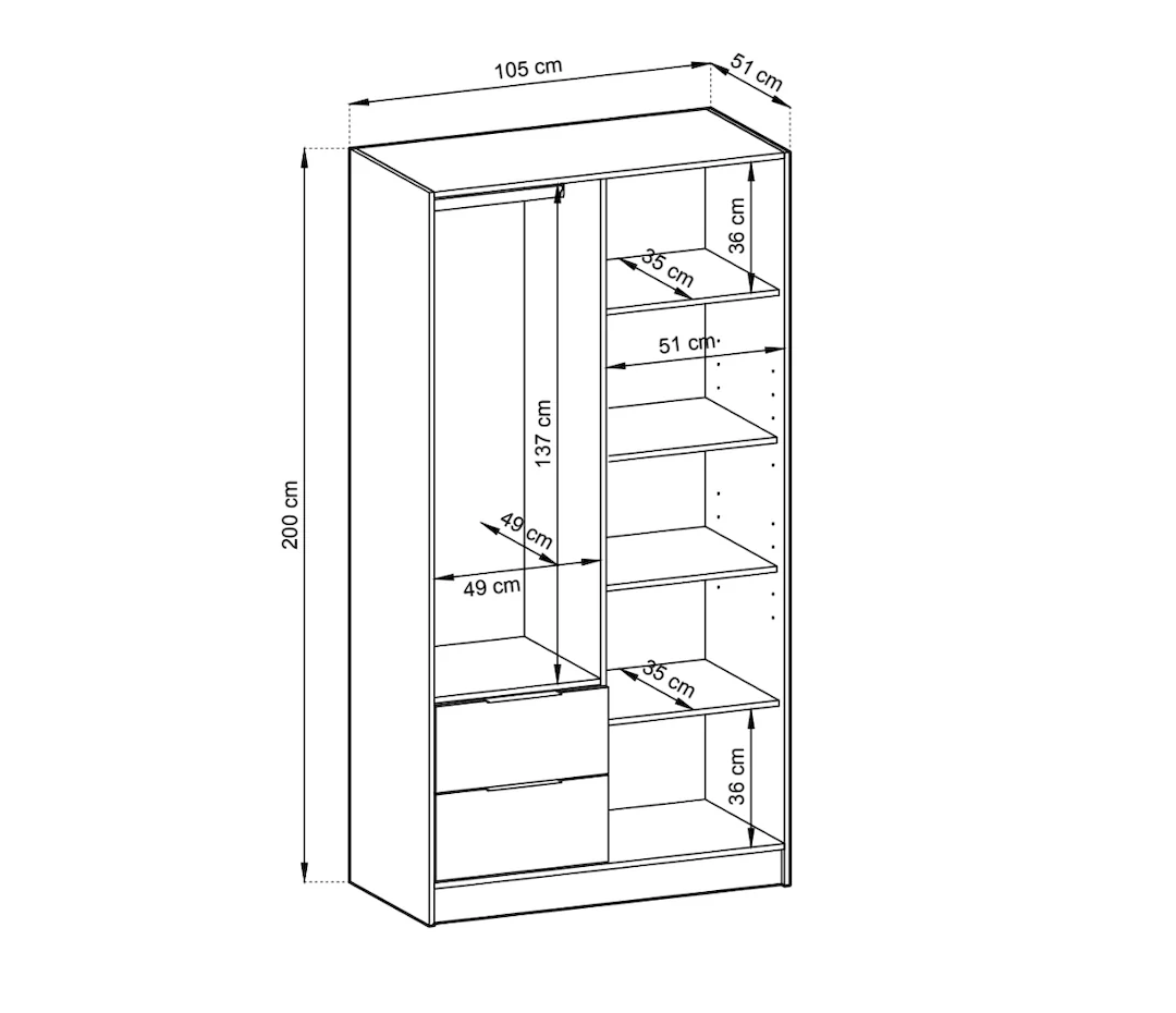 Nelly Hinged Door Wardrobe 105cm [Mirror] - Image 13