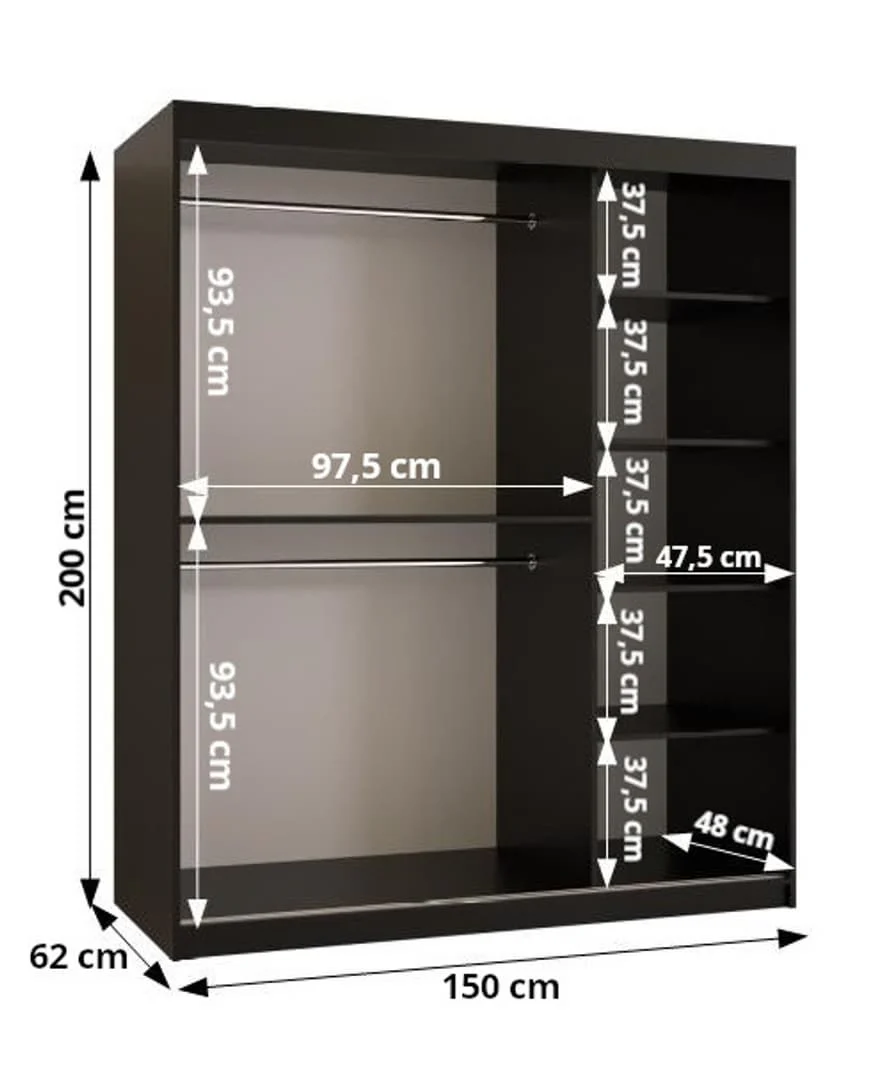 Parma III Sliding Door Wardrobe 150cm - Image 13