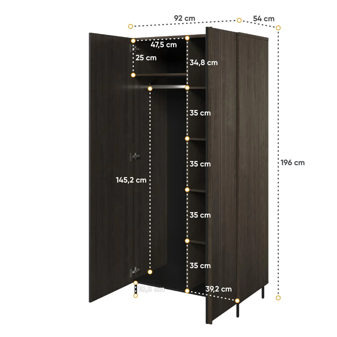 Piemonte PE-01 Hinged Wardrobe 92cm - Image 4