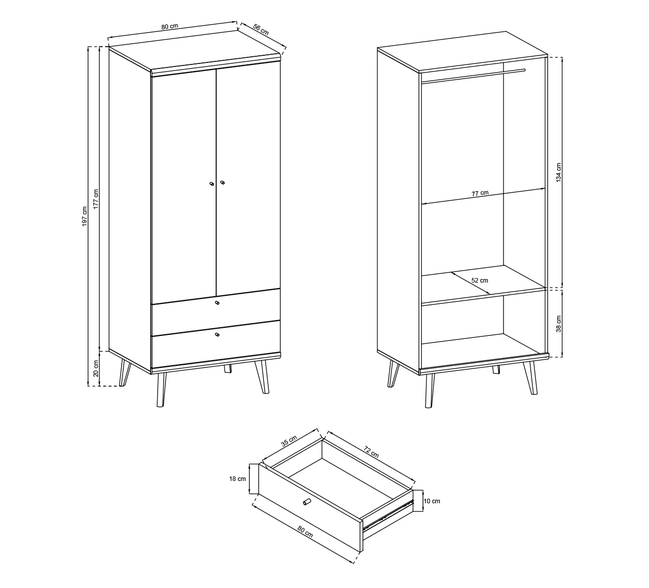 Primo Hinged Wardrobe 80cm - Image 5