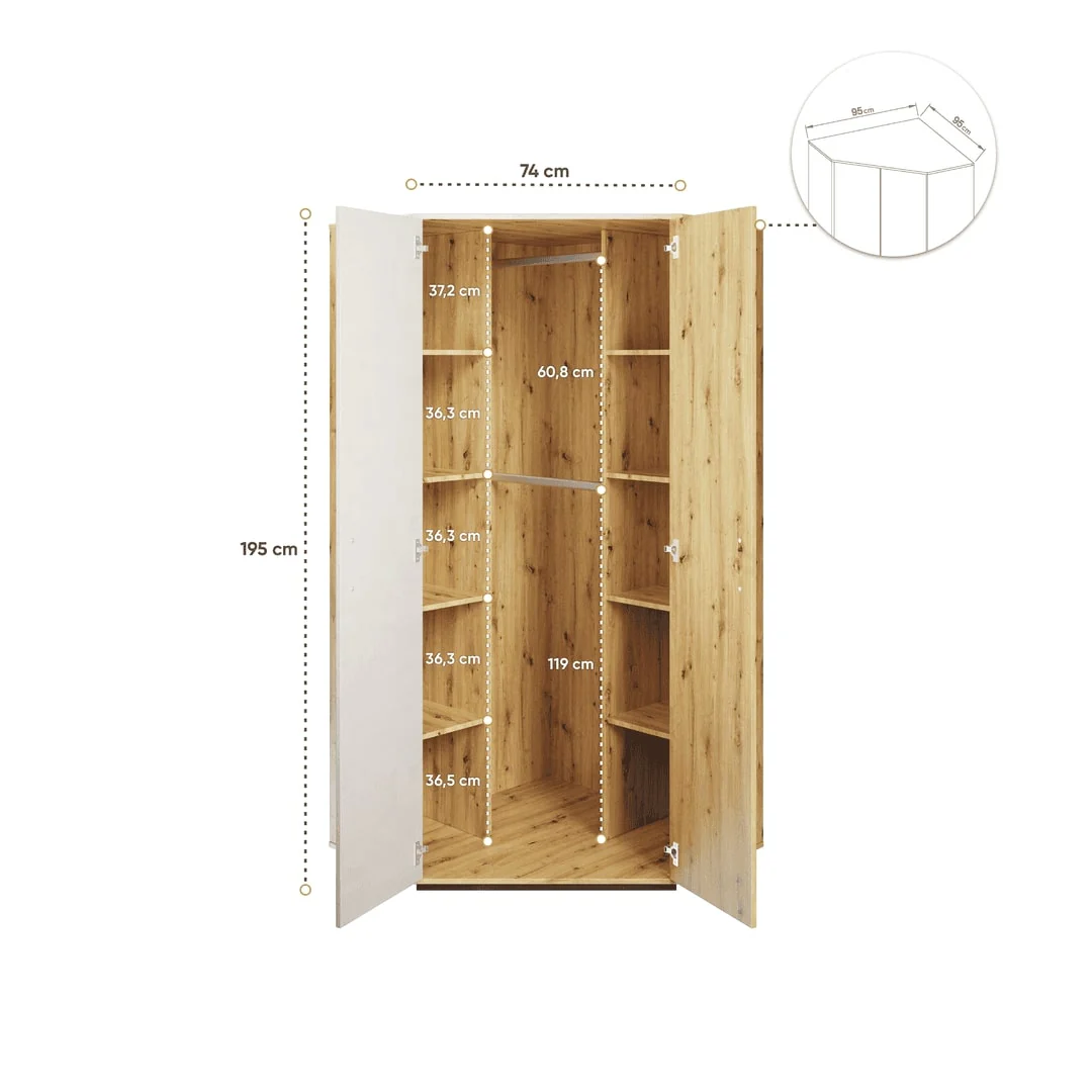 Qubic 01 Corner Wardrobe 95cm - Image 3