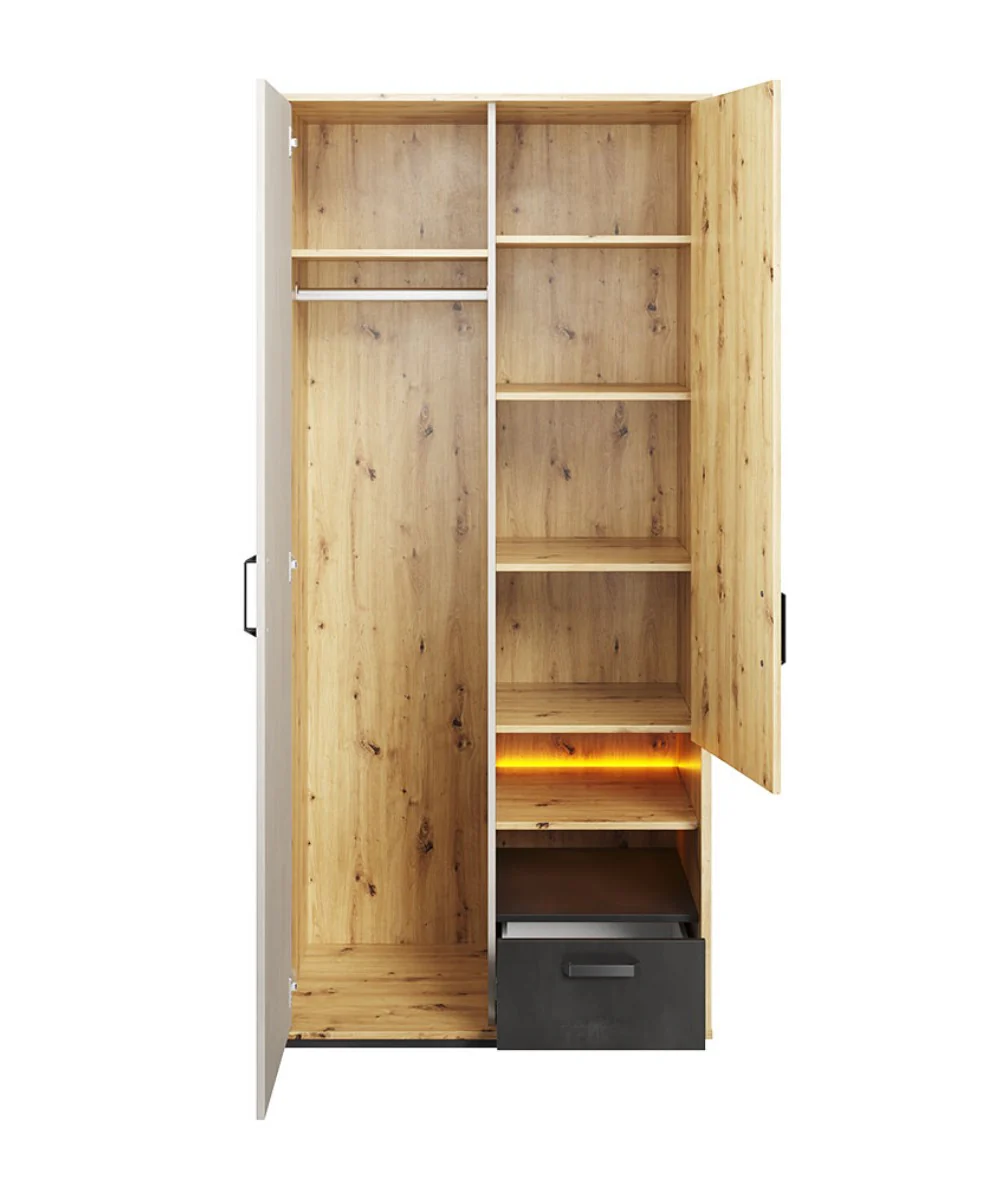 Qubic 03 Hinged Wardrobe 90cm with LED - Image 2