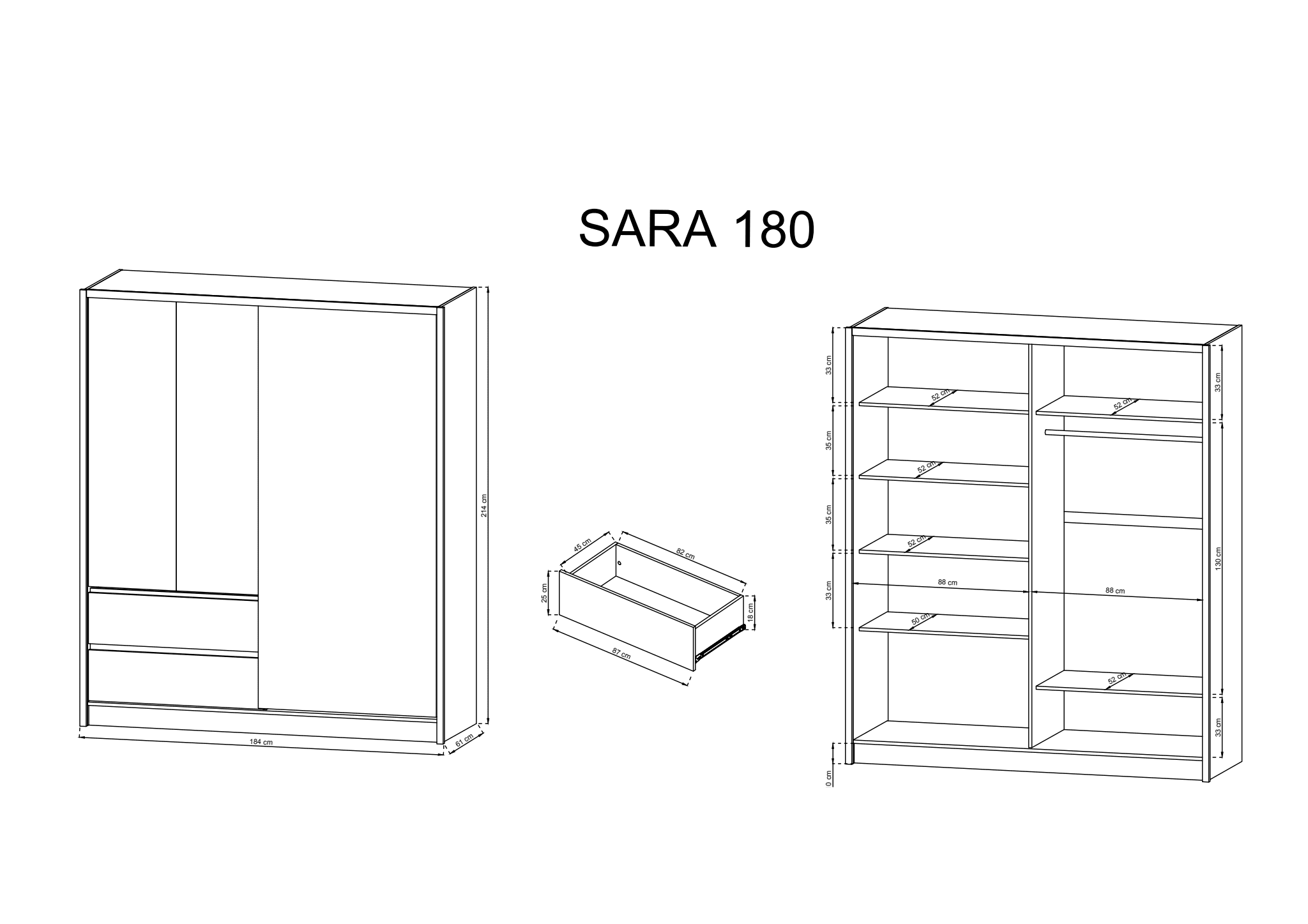 Sara Sliding Door Wardrobe 184cm - Image 6