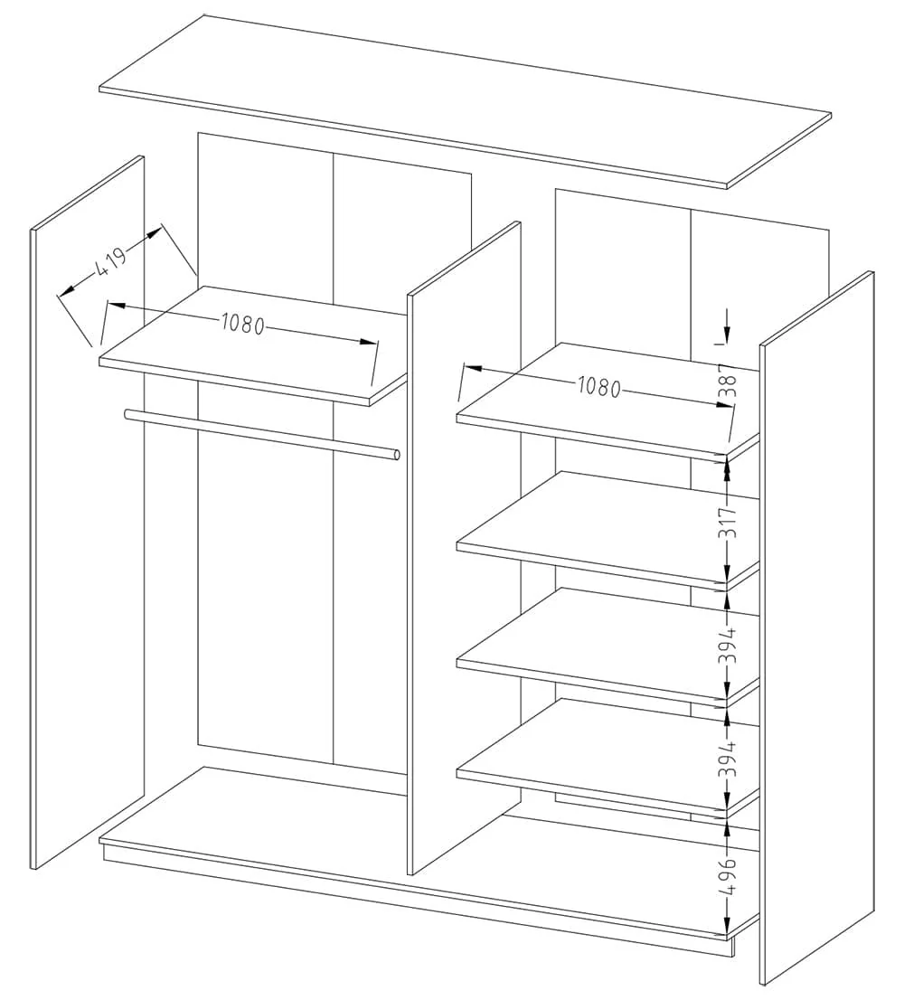 Beta Sliding Door Mirrored Wardrobe - Image 8