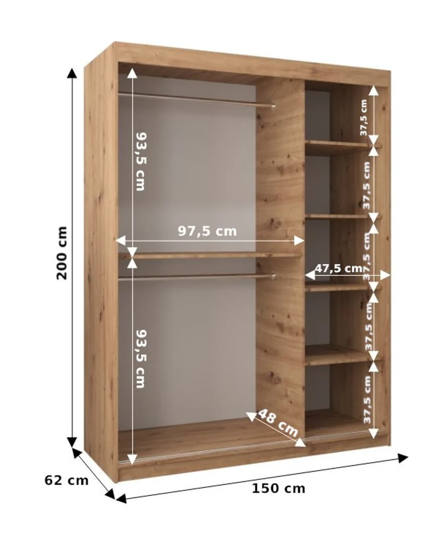 Tokyo II Sliding Door Wardrobe 150cm - Image 17