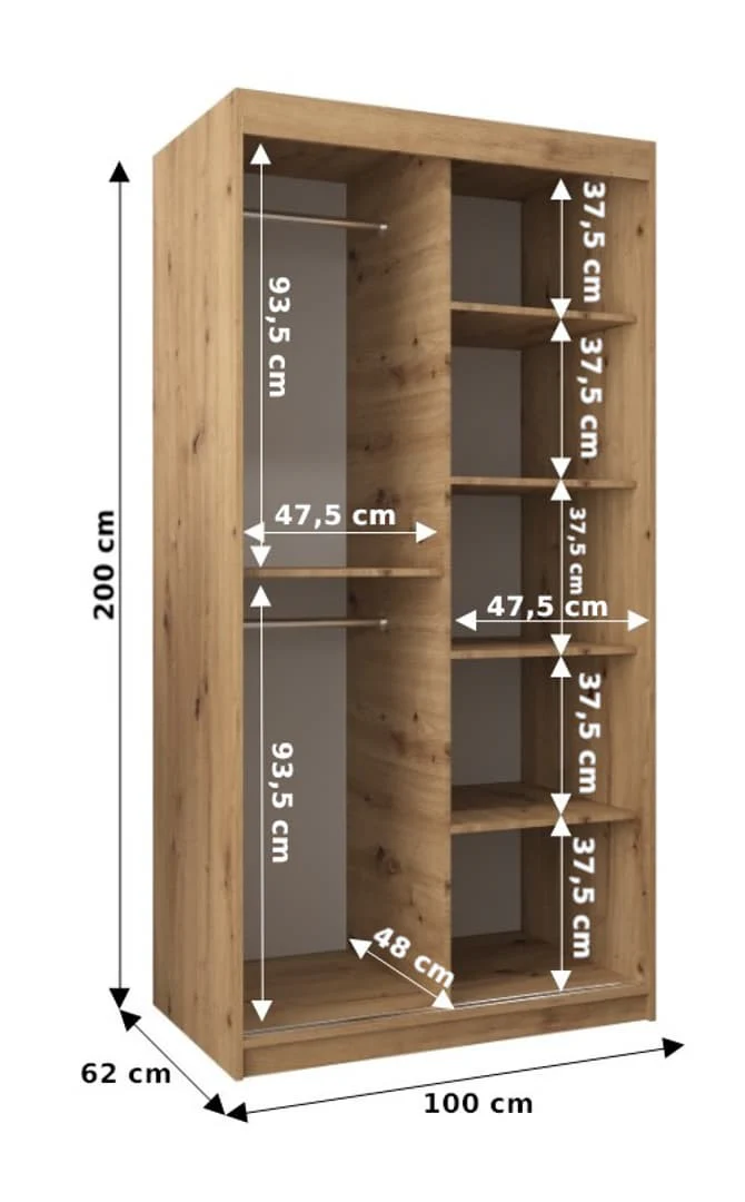 Uppsala V2 Sliding Door Wardrobe 100cm - Image 9