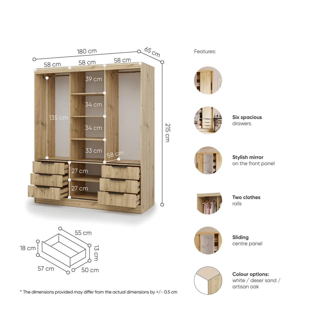 Vira Sliding Door Wardrobe 180cm - Image 10