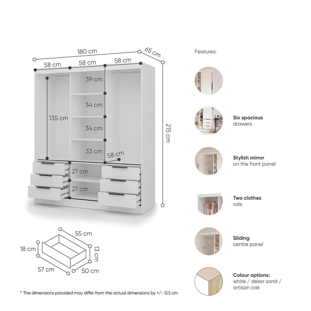 Vira Sliding Door Wardrobe 180cm - Image 5