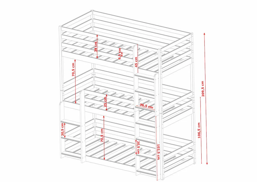 Wooden Triple Bunk Bed Ted - Image 9
