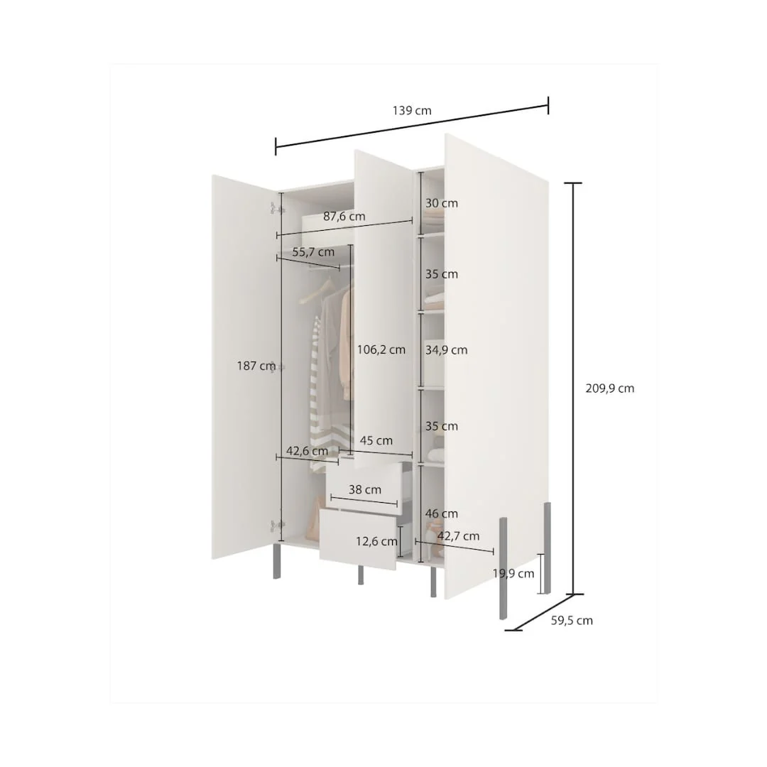 Yukon Hinged Door Wardrobe 139cm - Image 4